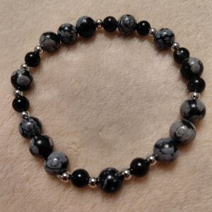 Elegant Snowflake And Black Obsidian Crystal Bracelet With Sterling Silver Accen